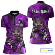 Load image into Gallery viewer, Purple Flaming Wolf Darts Shirt For Women Custom Darts League Jersey Team Polo &amp; Quarter Zip TDM5358