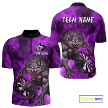 Load image into Gallery viewer, Purple Flaming Wolf Darts Shirt For Men Custom Darts League Jersey Team Polo &amp; Quarter Zip TDM5358