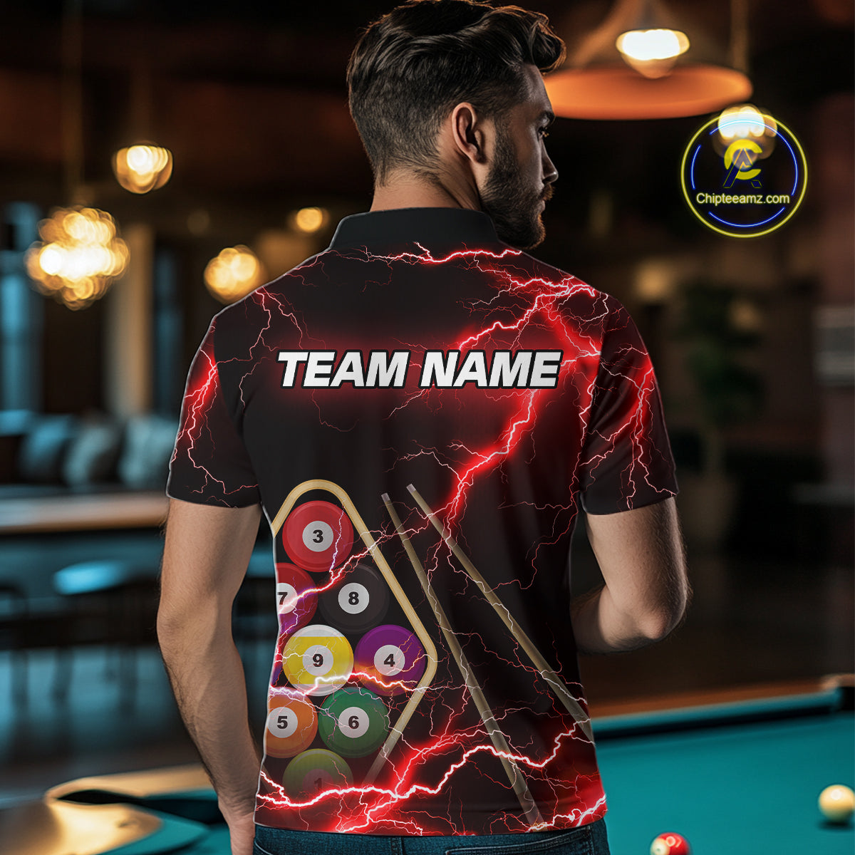 Red 9 Ball Thunder Lightning Billiard Shirts For Men Custom 9 Ball Pool Team Jersey Polo & 1/4 Zip TDM5635