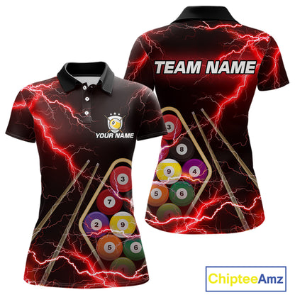 Red 9 Ball Thunder Lightning Billiard Shirts For Women Custom 9 Ball Pool Team Jersey Polo & 1/4 Zip TDM5635
