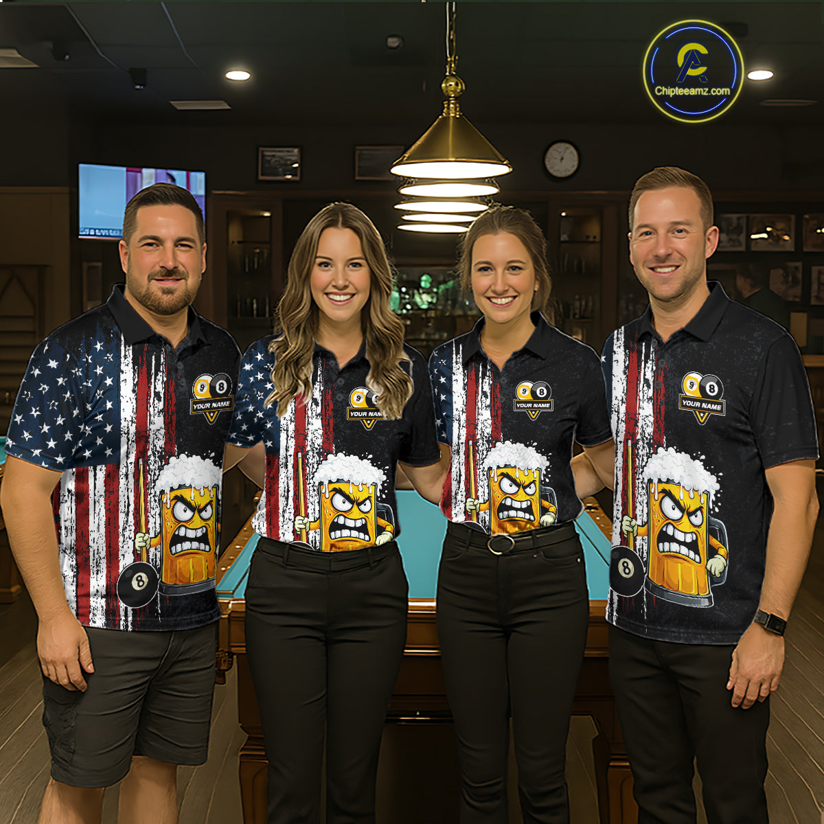 Funny Angry Beer 8 Ball & 9 Ball Billiard Shirt For Men Custom American Flag Pool Team Jersey TDM5636