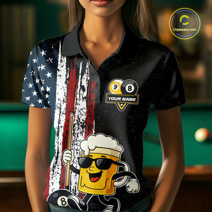 American Flag 8 Ball & 9 Ball Pool Funny Beer Billiard Shirt For Women Custom Billiard Team Jersey TDM5637