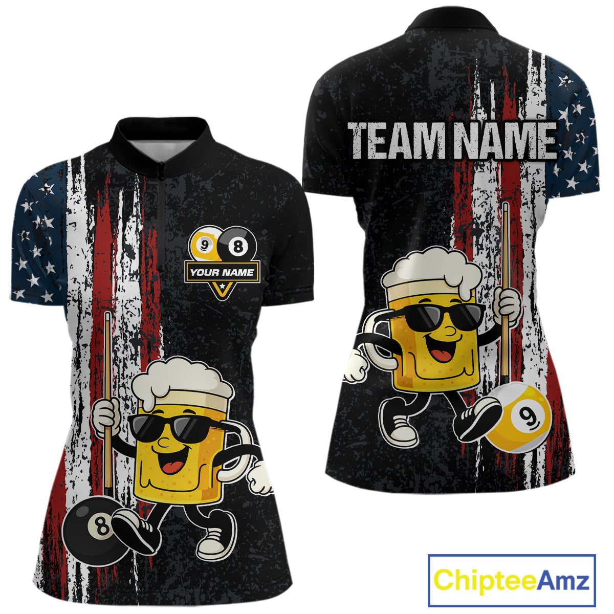 American Flag 8 Ball & 9 Ball Pool Funny Beer Billiard Shirt For Women Custom Billiard Team Jersey TDM5637