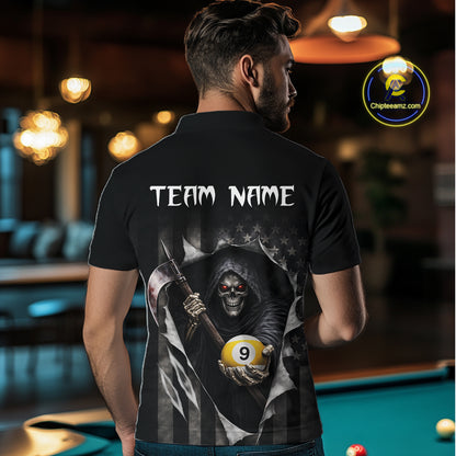 Grim Reaper 8 Ball & 9 Ball US Flag Billiard Shirt For Men Custom Pool Team Jersey Polo & 1/4 Zip TDM5639