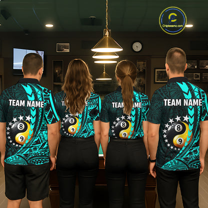 Custom Turquoise Tribal 8 Ball & 9 Ball Yin-Yang Billiard Shirt For Men, Funny Pool Team Jersey TDM5844