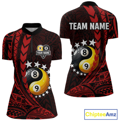 Custom Red Tribal 8 Ball & 9 Ball Yin And Yang Billiard Shirt For Women, Funny Pool Team Jersey TDM5846