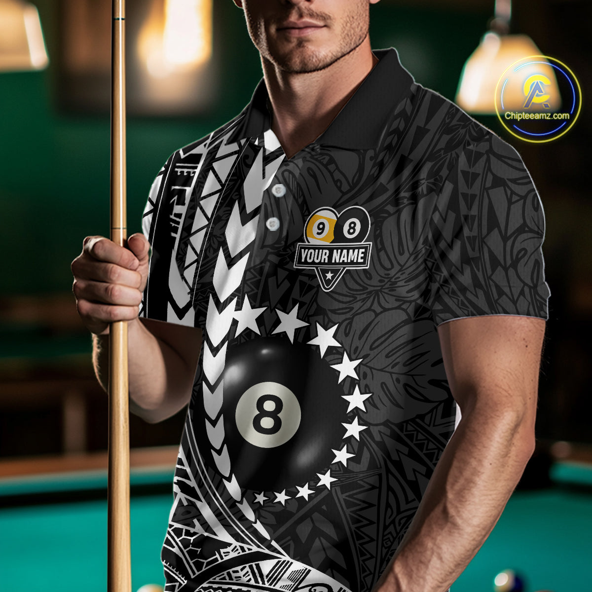 Custom White Black 8 Ball & 9 Ball Tribal Billiard Shirt For Men, Funny Pool Team Jersey  TDM5847