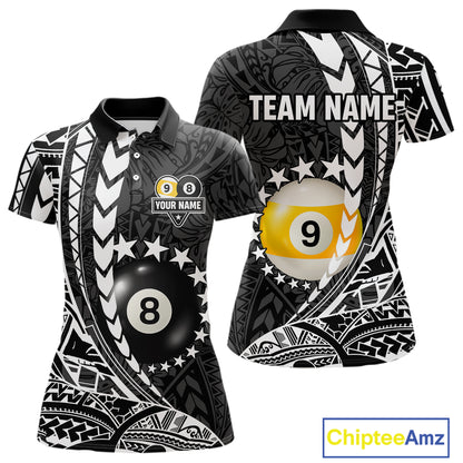 Custom White Black 8 Ball & 9 Ball Tribal Billiard Shirt For Women, Funny Pool Team Jersey  TDM5847