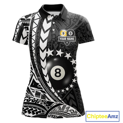 Custom White Black 8 Ball & 9 Ball Tribal Billiard Shirt For Women, Funny Pool Team Jersey  TDM5847