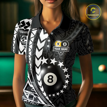 Custom White Black 8 Ball & 9 Ball Tribal Billiard Shirt For Women, Funny Pool Team Jersey  TDM5847