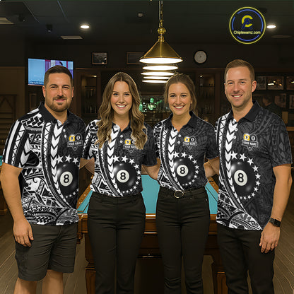 Custom White Black 8 Ball & 9 Ball Tribal Billiard Shirt For Men, Funny Pool Team Jersey  TDM5847