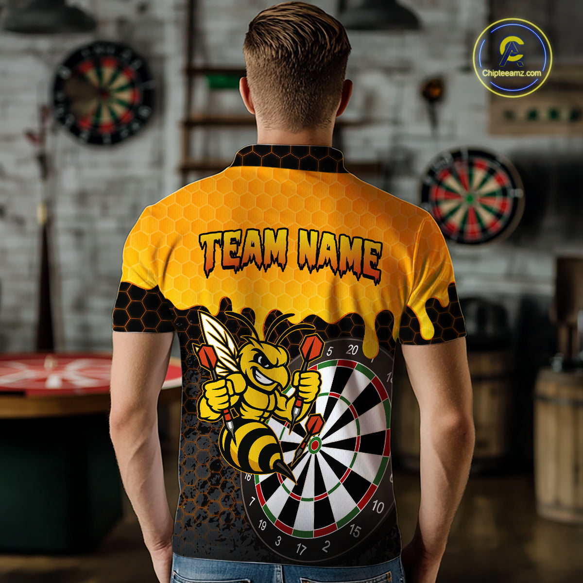 Personalized Yellow Black Funny Bee Darts Shirt For Men, Darts Team Jersey Polo & Quarter Zip TDM6004