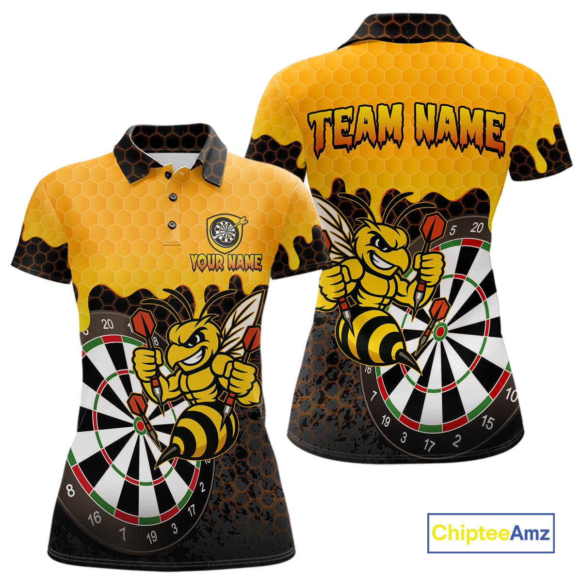Personalized Yellow Black Funny Bee Darts Shirt For Women, Darts Team Jersey Polo & Quarter Zip TDM6004
