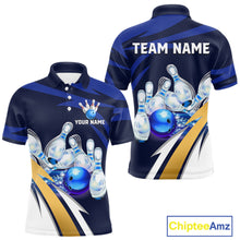 Load image into Gallery viewer, Personalized Blue Strike Ball Bowling Shirt For Men Custom Team Bowling Jersey Polo &amp; 1/4 Zip TDM6243