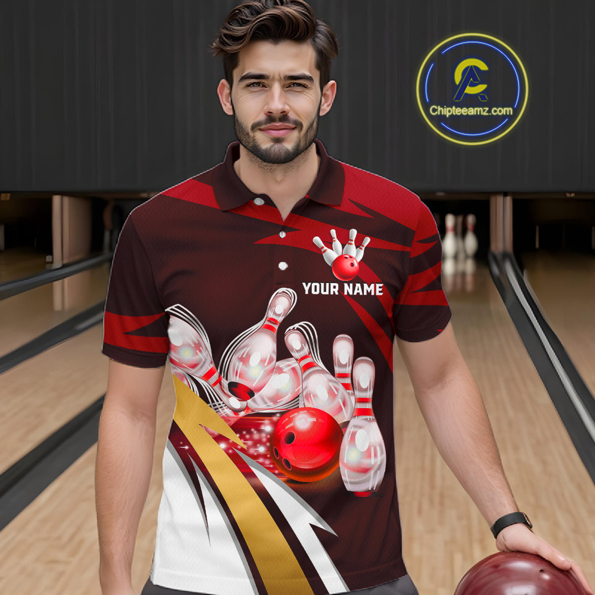 Personalized Red Strike Ball Bowling Shirt For Men Custom Team Bowling Jersey Polo & 1/4 Zip TDM6244