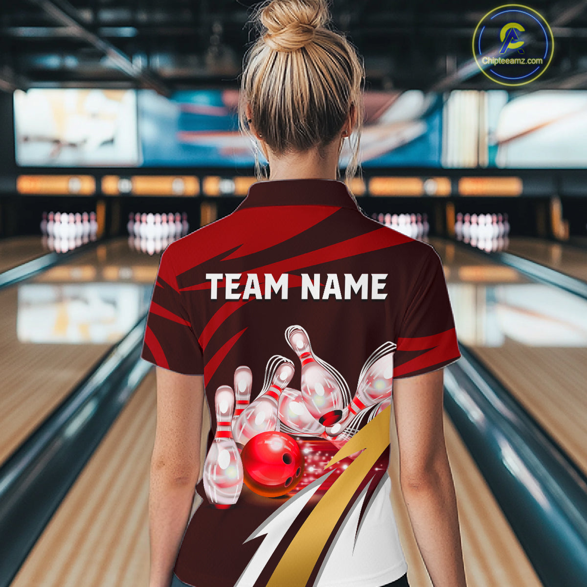 Personalized Red Strike Ball Bowling Shirt For Women Custom Team Bowling Jersey Polo & 1/4 Zip TDM6244