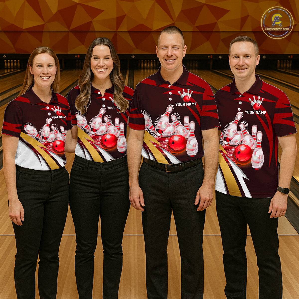 Personalized Red Strike Ball Bowling Shirt For Men Custom Team Bowling Jersey Polo & 1/4 Zip TDM6244