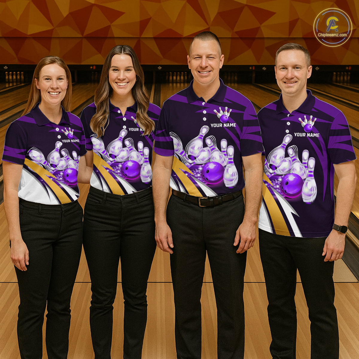 Personalized Purple Strike Ball Bowling Shirt For Women Custom Team Bowling Jersey Polo & 1/4 Zip TDM6245