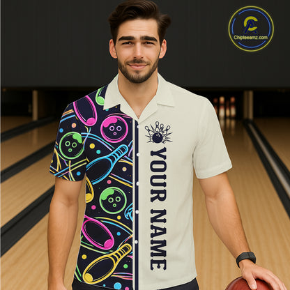 Personalized Funny Neon Bowling Hawaiian Shirt For Women, Retro Bowling Team Jersey Outfit TDM6461