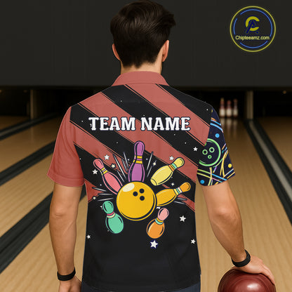 Personalized Funny Neon Bowling Hawaiian Shirt For Women, Retro Bowling Team Jersey Outfit | Orange TDM6462
