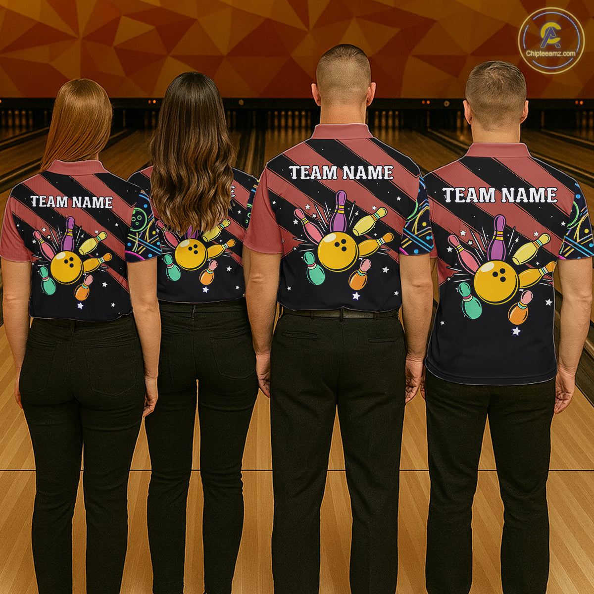 Personalized Funny Neon Bowling Shirt For Men, Retro Bowling Team Jersey Polo & 1/4 Zip | Orange TDM6462