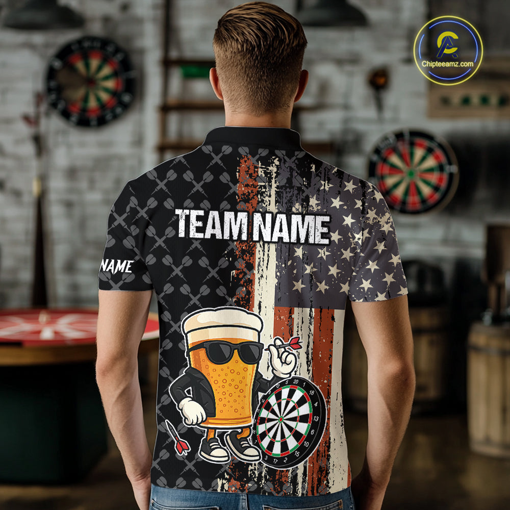 Funny Beer Vintage American Flag Darts Shirt For Men Custom Patriotic Darts Team Jersey TDM5365