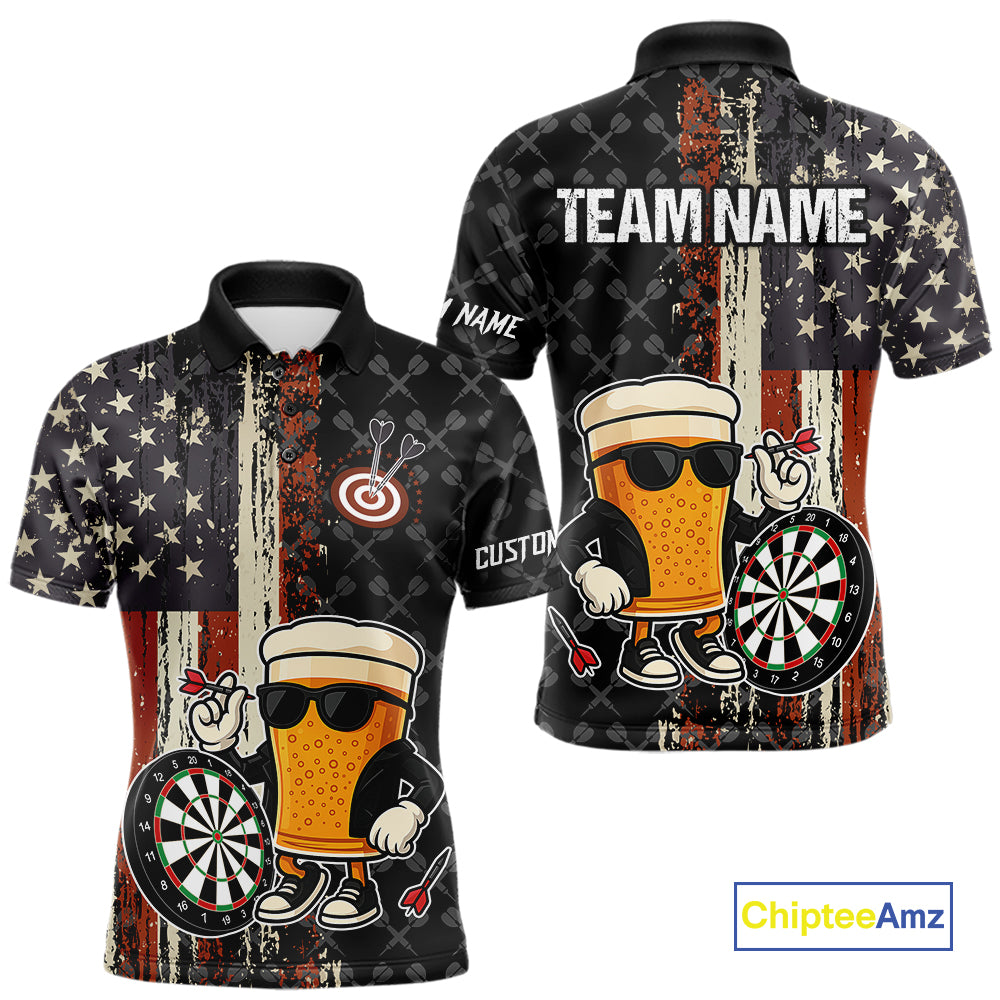 Funny Beer Vintage American Flag Darts Shirt For Men Custom Patriotic Darts Team Jersey TDM5365