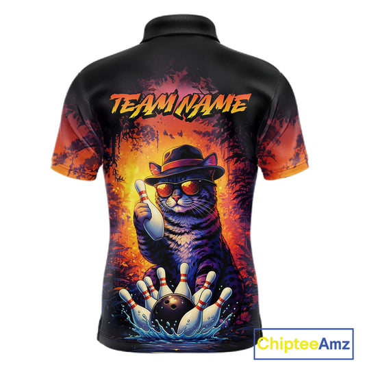 Personalized Vintage Funny Cat Bowling Shirt For Men Custom Bowling Jersey Team Polo & 1/4 Zip TDM5861