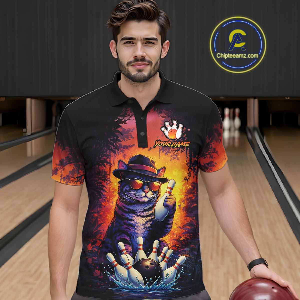Personalized Vintage Funny Cat Bowling Shirt For Men Custom Bowling Jersey Team Polo & 1/4 Zip TDM5861