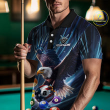 Load image into Gallery viewer, Blue 8 Ball US Flag Eagle Lightning Billiard Shirt For Men Custom Pool Team Jersey Polo &amp; 1/4 Zip TDM5375