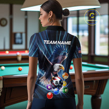Load image into Gallery viewer, Blue 8 Ball US Flag Eagle Lightning Billiard Shirt For Women Custom Pool Team Jersey Polo &amp; 1/4 Zip TDM5375