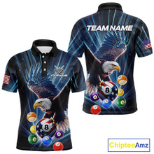 Load image into Gallery viewer, Blue 8 Ball US Flag Eagle Lightning Billiard Shirt For Men Custom Pool Team Jersey Polo &amp; 1/4 Zip TDM5375