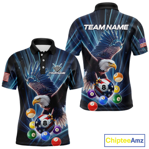 Blue 8 Ball US Flag Eagle Lightning Billiard Shirt For Men Custom Pool Team Jersey Polo & 1/4 Zip TDM5375