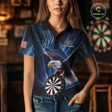 Load image into Gallery viewer, Personalized Eagle Lightning Blue Darts Shirt For Women Custom Darts Jersey Team Polo &amp; 1/4 Zip TDM5376