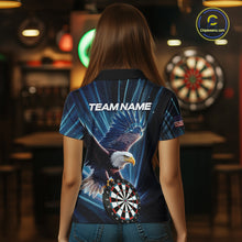 Load image into Gallery viewer, Personalized Eagle Lightning Blue Darts Shirt For Women Custom Darts Jersey Team Polo &amp; 1/4 Zip TDM5376