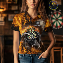 Load image into Gallery viewer, Personalized Orange Flaming Grim Reaper Darts Shirt For Women Custom Fire Darts Team Jersey TDM4974
