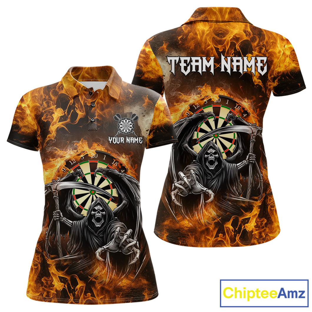 Personalized Orange Flaming Grim Reaper Darts Shirt For Women Custom Fire Darts Team Jersey TDM4974