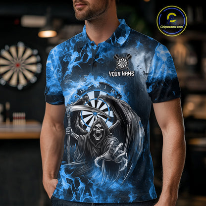 Personalized Blue Flaming Grim Reaper Darts Shirt For Men Custom Fire Darts Team Jersey TDM4975