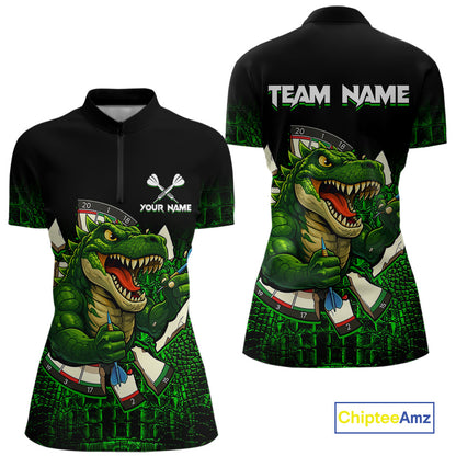Black And Green Funny Sauropod Darts Shirt For Women Custom Darts Jersey Team Polo & 1/4 Zip TDM5917