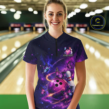 Load image into Gallery viewer, Pink And Purple Butterfly Bowling Shirt For Women Custom Glowing Bowling Jersey Polo &amp; 1/4 Zip TDM6320