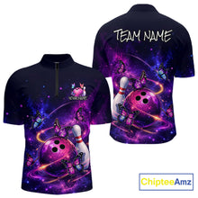 Load image into Gallery viewer, Pink And Purple Butterfly Bowling Shirt For Men Custom Glowing Bowling Jersey Polo &amp; 1/4 Zip TDM6320