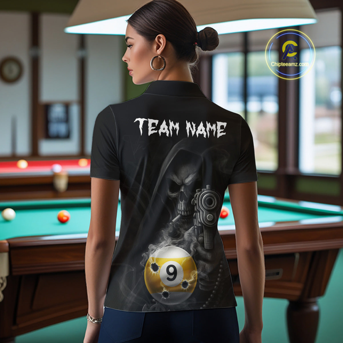 Custom Grim Reaper 8 Ball & 9 Ball Smoke Billiard Shirt For Women, Pool Team Jersey Polo & 1/4 Zip TDM6496
