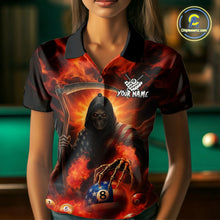 Load image into Gallery viewer, Orange Fire Flame US Flag Grim Reaper Women&#39;s Billiards Shirts Custom 8 Ball Pool Team Jersey TDM5200