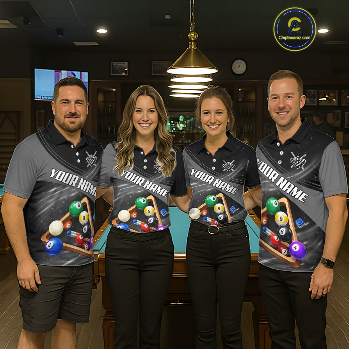 Grey And Black Billiard Jersey For Women Custom Pool Balls Billiard Team Shirt Polo & 1/4 Zip TDM6330
