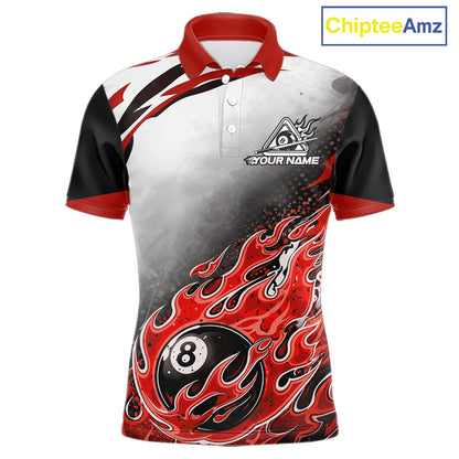 Red Flaming 8 Ball Billiard Jersey Custom Men's Billiard Polo & Quarter Zip, Pool Team Jersey TDM5726
