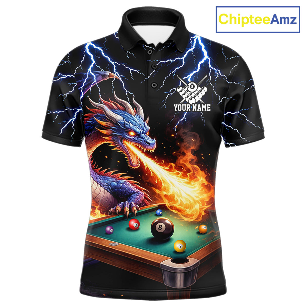 Personalized Dragon 8 Ball Fire Billiard Shirt For Men Custom Pool Team Jersey Polo & 1/4 Zip TDM6334