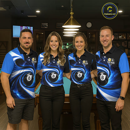 Black And Blue 8 Ball & 9 Ball Billiard Shirt For Women Custom Pool Jersey Team Polo & 1/4 Zip TDM6343