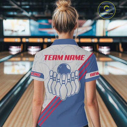 Personalized Bowling Jersey Polo & Quarter Zip For Women Custom Bowling Tournament Team Shirt TDM6349