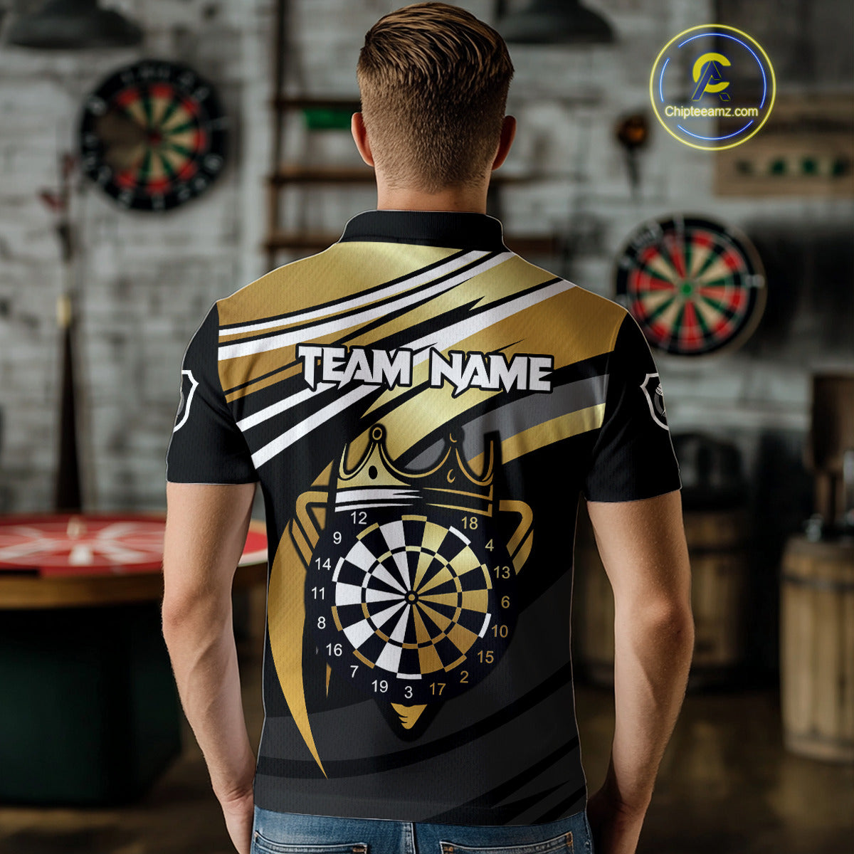 Black And Gold Dartboard Crown Darts Shirt For Men Custom Darts Sport Jersey Team Polo & 1/4 Zip TDM4793