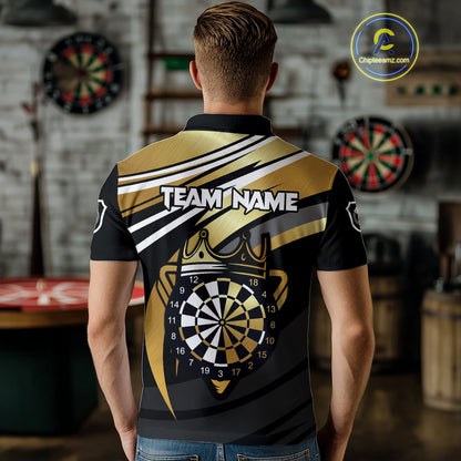 Black And Gold Dartboard Crown Darts Shirt For Men Custom Darts Sport Jersey Team Polo & 1/4 Zip TDM4793